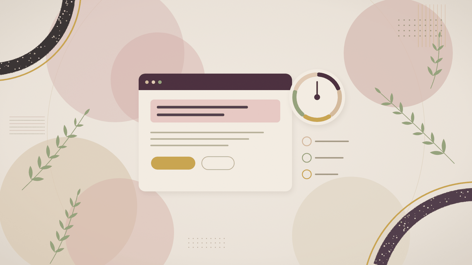 Abstract illustration of a homepage window with a highlighted headline and a five-second timer