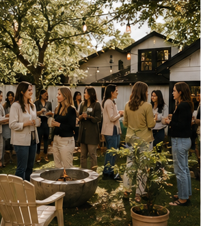 Nashville entrepreneurs gathering outside for a small backyard networking event