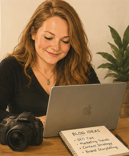 Illustration of Cadi Kadlecek planning blog ideas and content direction.